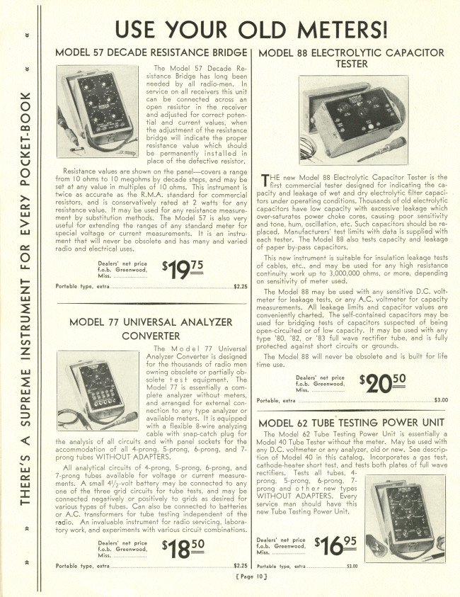 Model 57 Bridge, Model 88 Capicator Tester, Model 77, Model 62