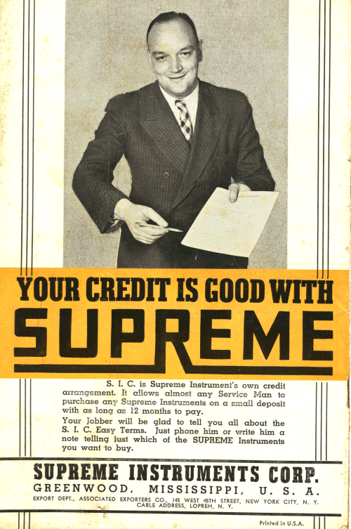 1938 Catalog Back Cover